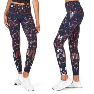 Sweaty Betty “The Power” Aztec Beetle blue Interlock Leggings